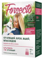 Капли Forsecto (Форсекто) от блох и клещей для собак и щенков от 2,5 до 5 кг 0,5 мл 2 пипетки