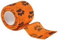 VETЗАБОТА Бинт ветеринарный самофиксирующийся 7,5 см х 4,5 м оранжевый с лапками