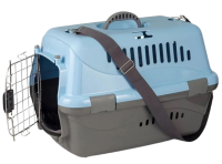 Zooexpress Переноска Турне L АВИА 54,5*36*34 см c металлической дверцей (коврик+ремень) Голубая