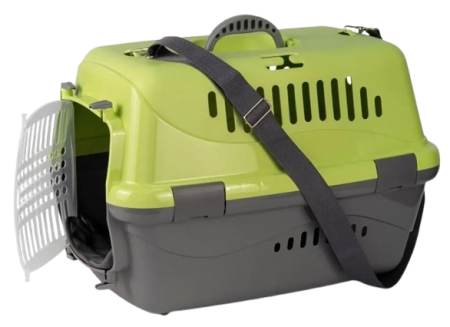 Zooexpress Переноска Турне L 54,5*36*34 см c прозрачной пластиковой дверцей (коврик+ремень) Зеленая
