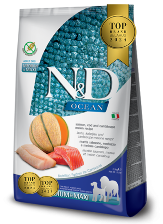 Farmina N&D GF Ocean Dog Salmon Codfish & Cantaloupe Melon Adult Medium/Maxi 12 kg