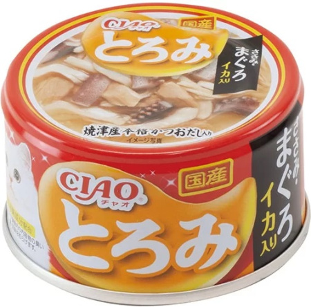INABA CIAO Toromi Куриное филе, тунец Магуро и Кальмар 80 g для кошек