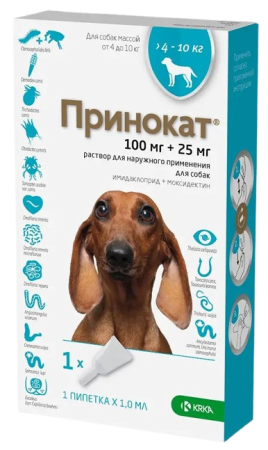 Принокат 100 мг+25 мг капли на холку для собак 4-10 кг 1 пипетка 1 мл