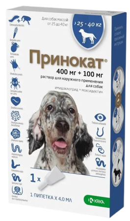 Принокат 400 мг+100 мг капли на холку для собак 25-40 кг 1 пипетка 4 мл