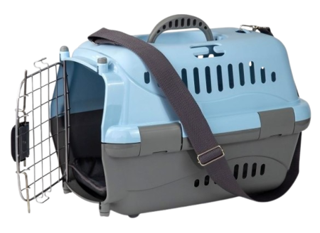 Zooexpress Переноска Турне S АВИА 42*29*29,5 см c металлической дверцей (коврик+ремень) Голубая