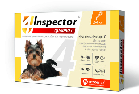Инспектор Квадро С (Inspector Quadro С) капли для собак 1-4 кг 3 пипетки