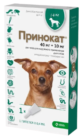 Принокат 40 мг+10 мг капли на холку для собак до 4 кг 1 пипетка 0,4 мл