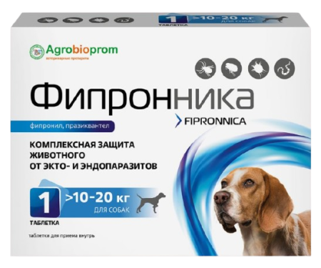 Pchelodar Фипронника таблетки от блох и клещей для собак весом от 10 до 20 кг 1 таблетка
