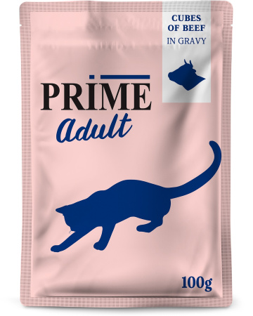 Prime Adult Cat Говядина кусочки в бульоне 100 g для кошек